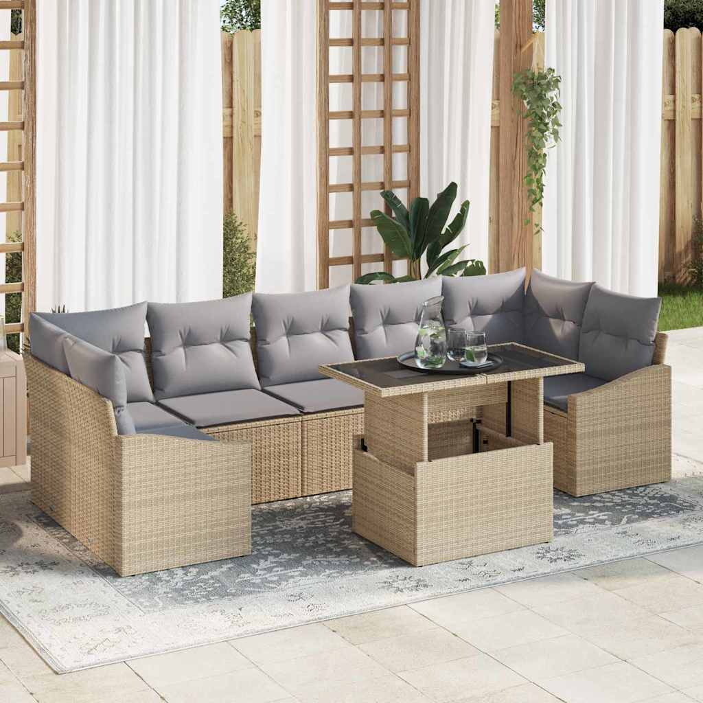 Tuin Sofa Set 8 st Beige en Licht Grijs poly rattan