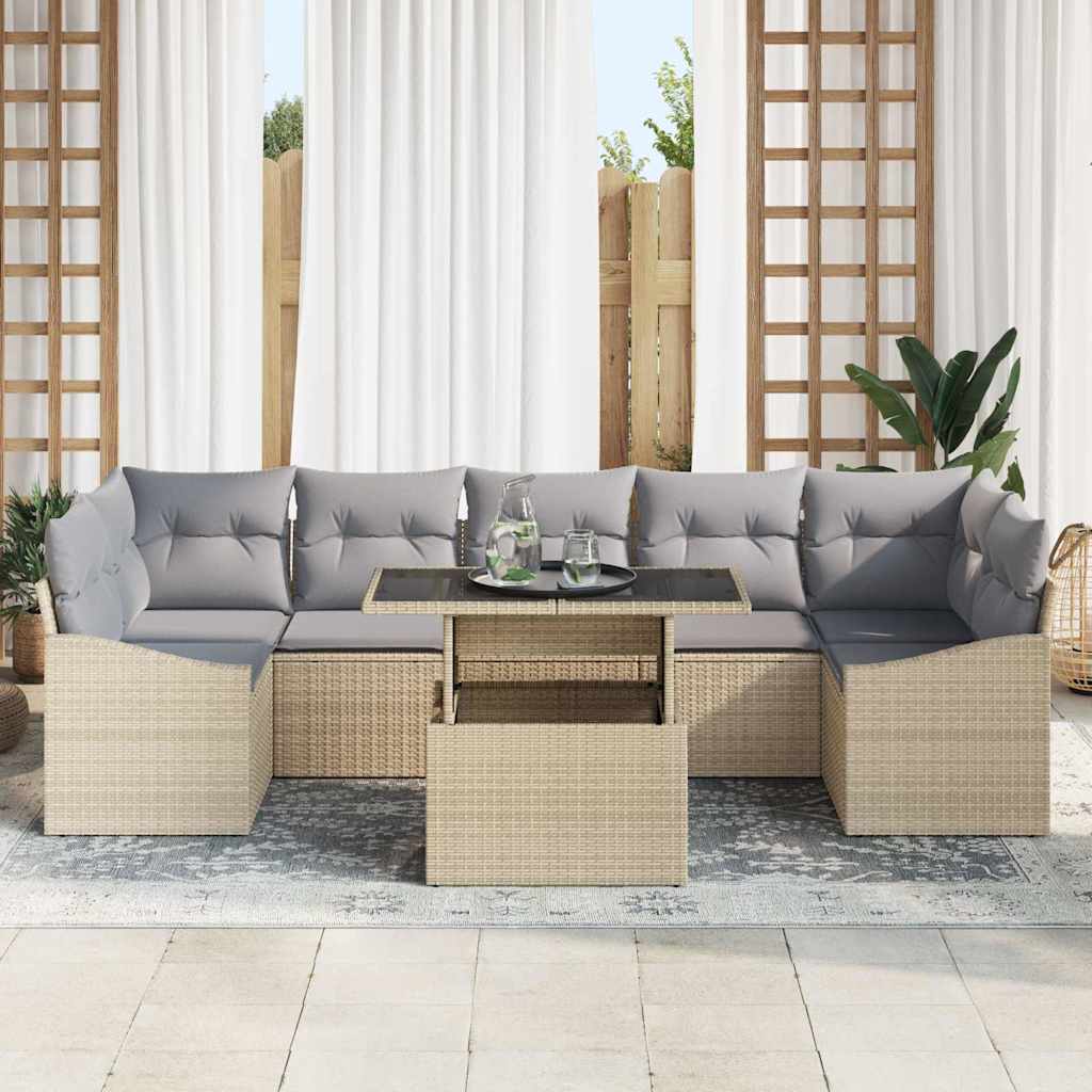Tuin Sofa Set 8 st Beige en Licht Grijs poly rattan