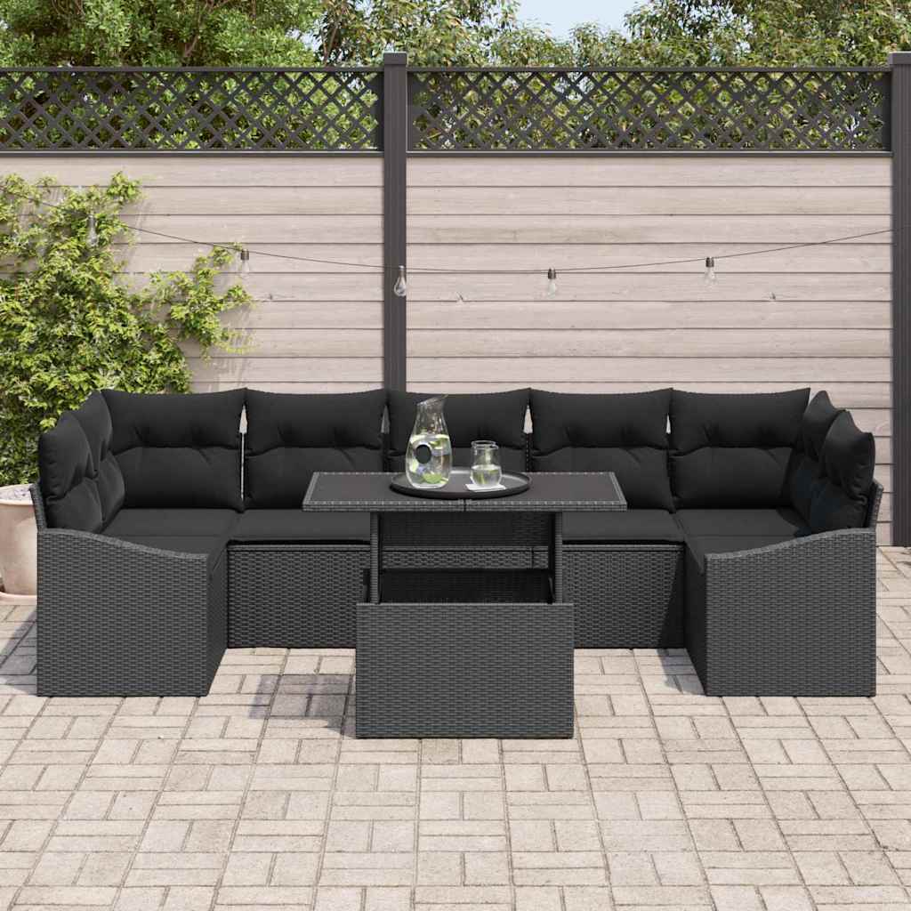 Tuin Sofa Set 8 st Zwart poly rattan