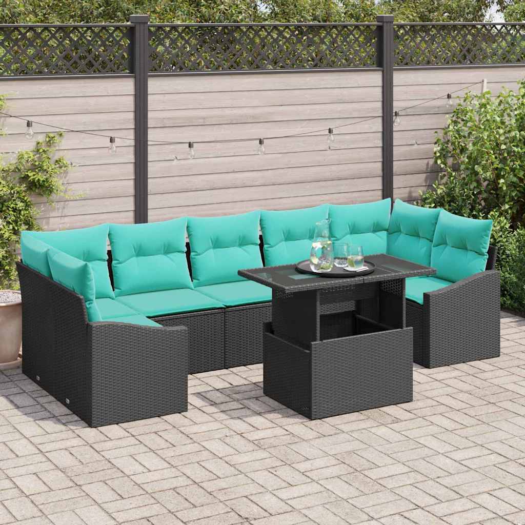 Tuin Sofa Set 8 st Zwart en Blauw poly rattan