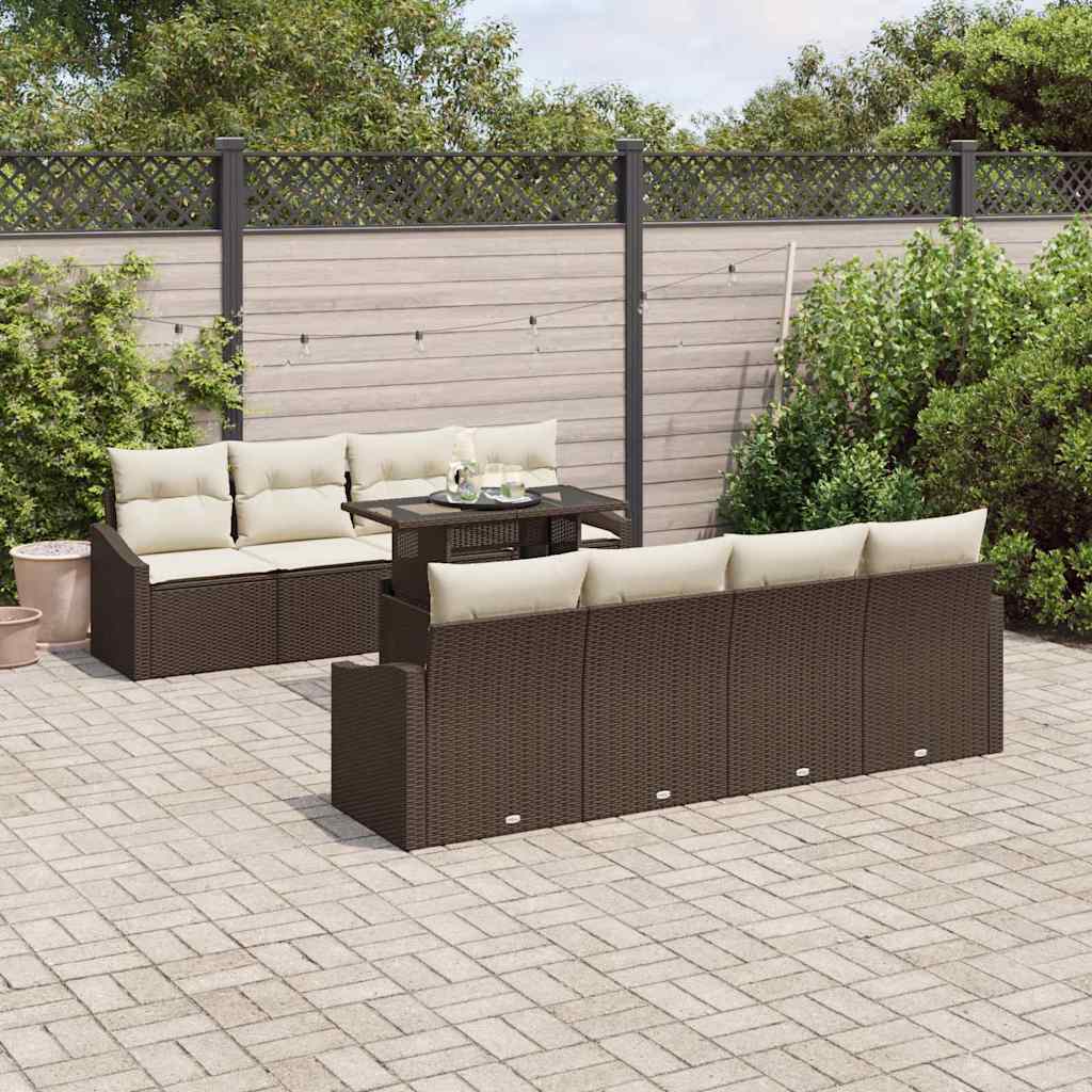 Tuin Sofa Set 7 st Bruin en Crème poly rattan