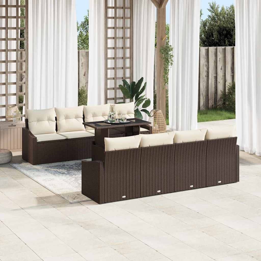 Tuin Sofa Set 7 st Bruin en Crème poly rattan