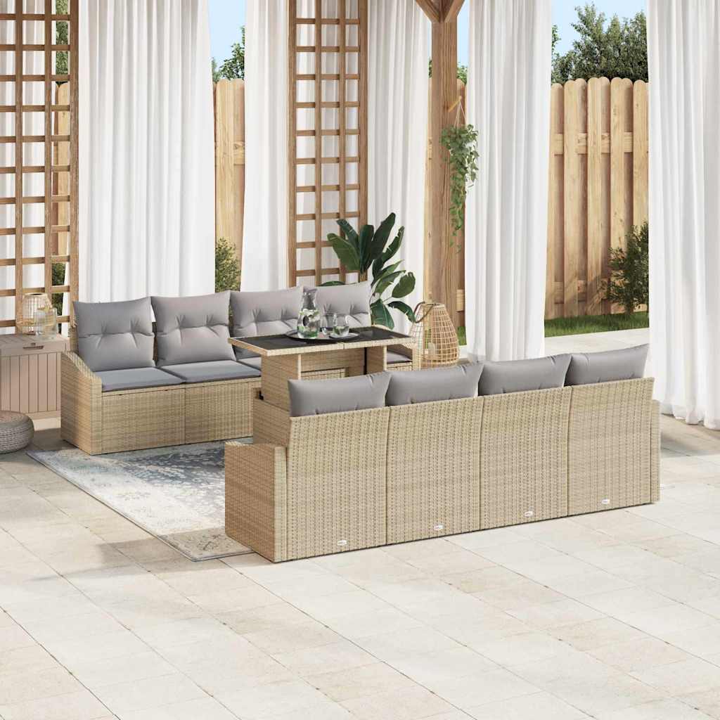 Tuin Sofa Set 7 st Beige en Licht Grijs poly rattan