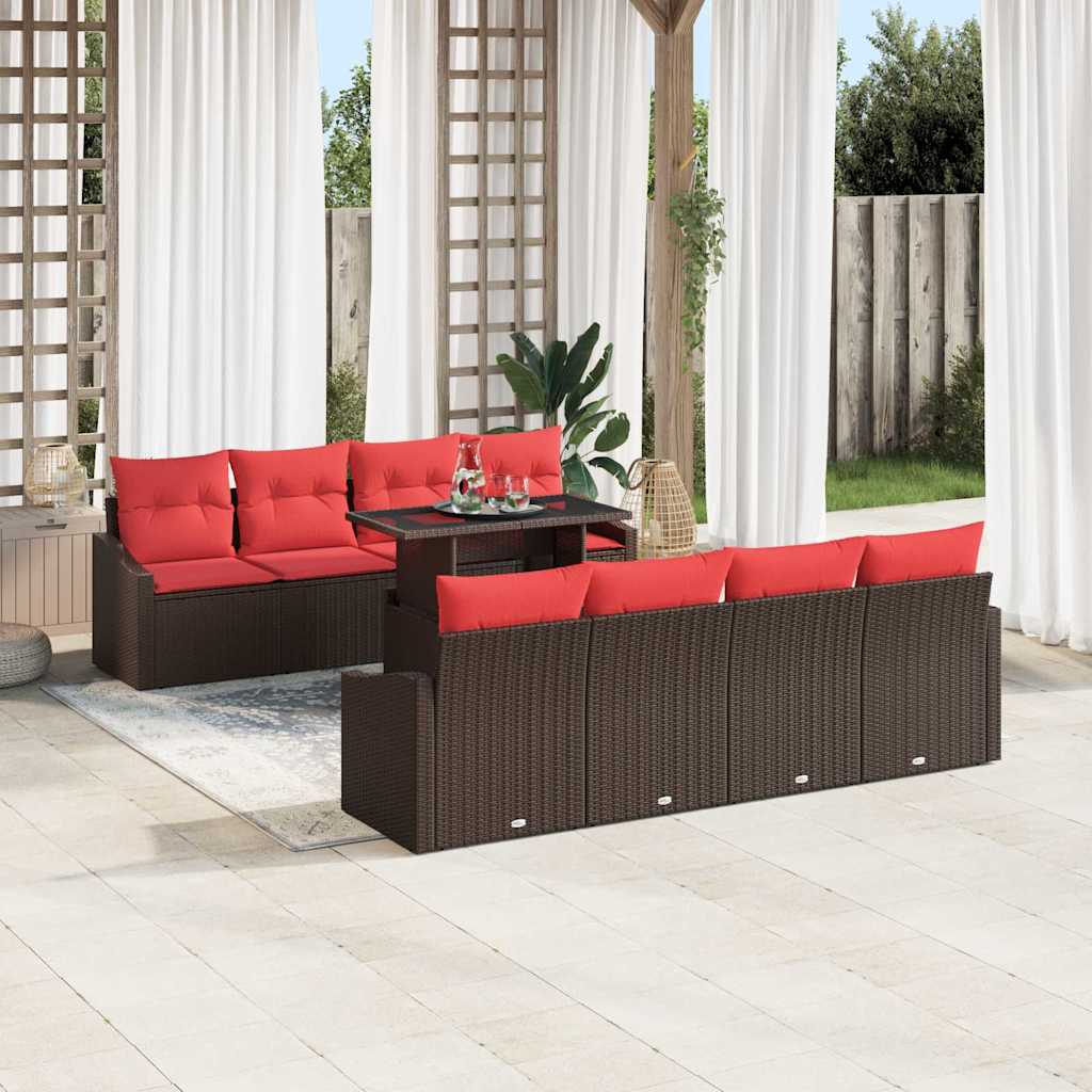 Tuin Sofa Set 7 st Bruin en Rood poly rattan