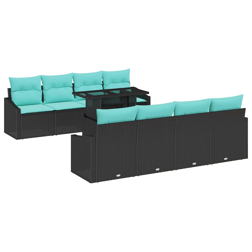Tuin Sofa Set 7 st Zwart en Blauw poly rattan