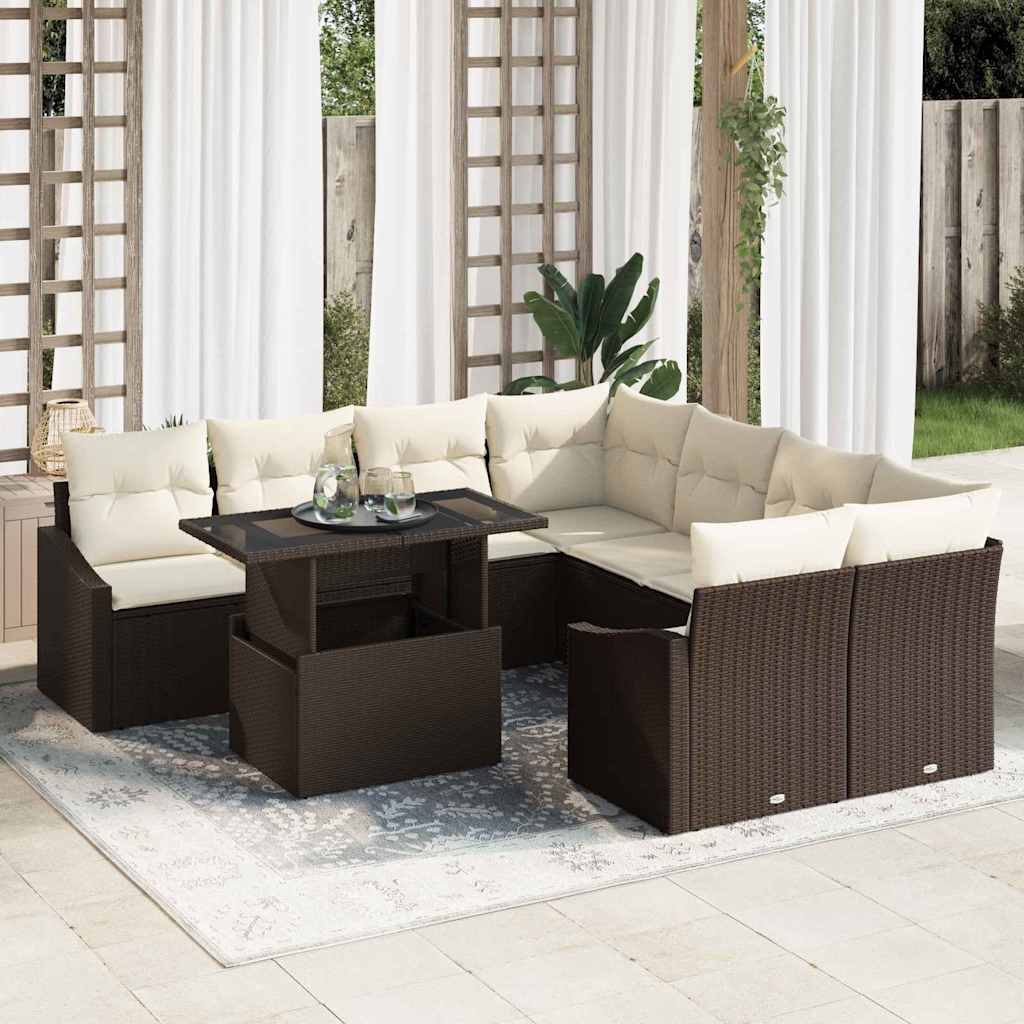 Tuin Sofa Set 9 st Bruin en Crème poly rattan