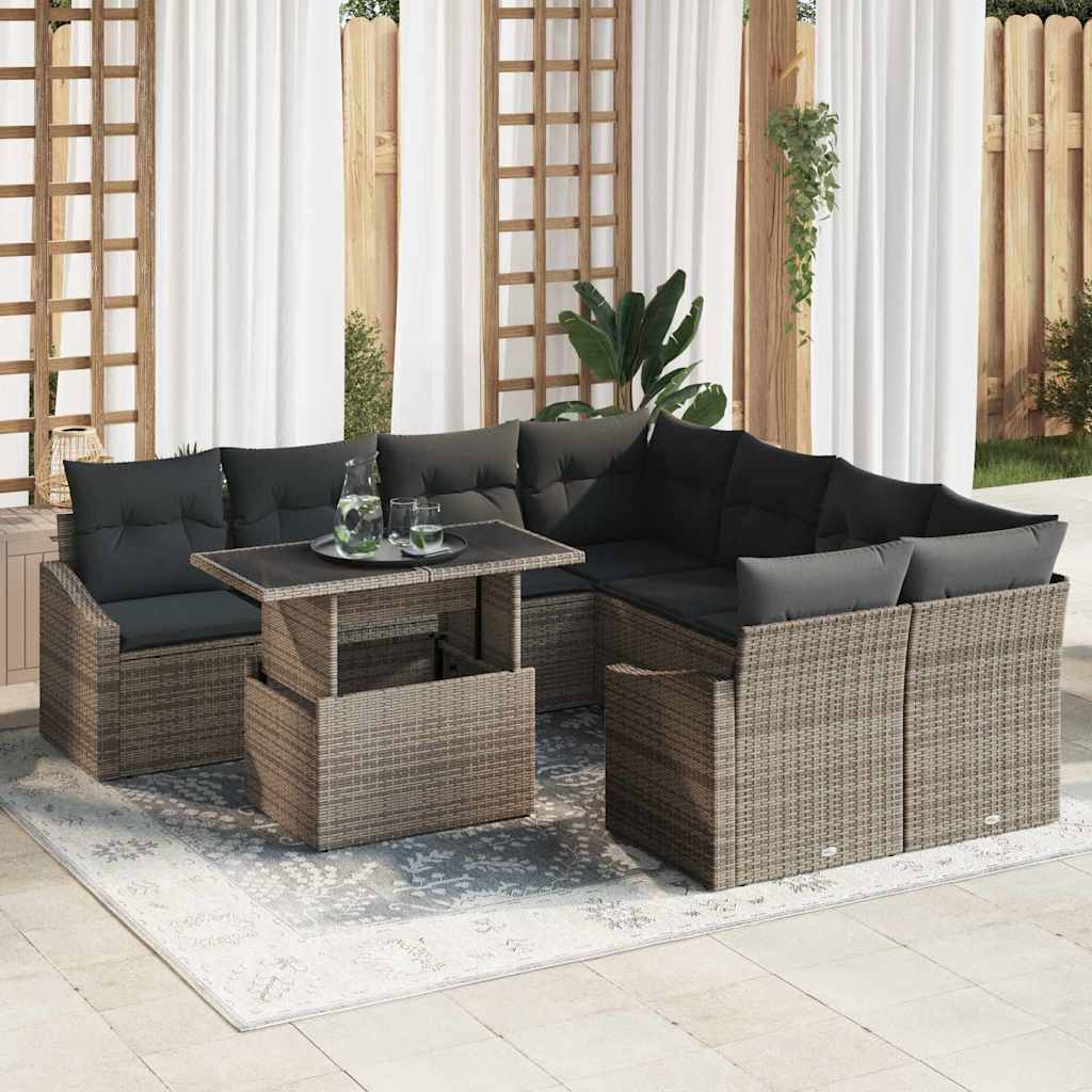 Tuin Sofa Set 9 st Grijs poly rattan