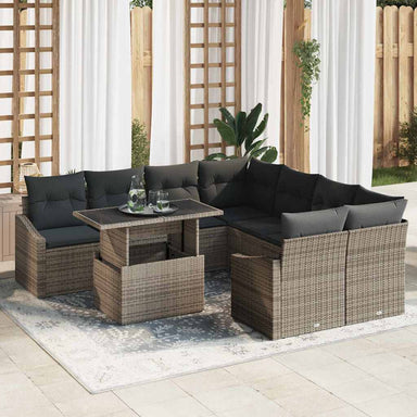 Tuin Sofa Set 9 st Grijs poly rattan