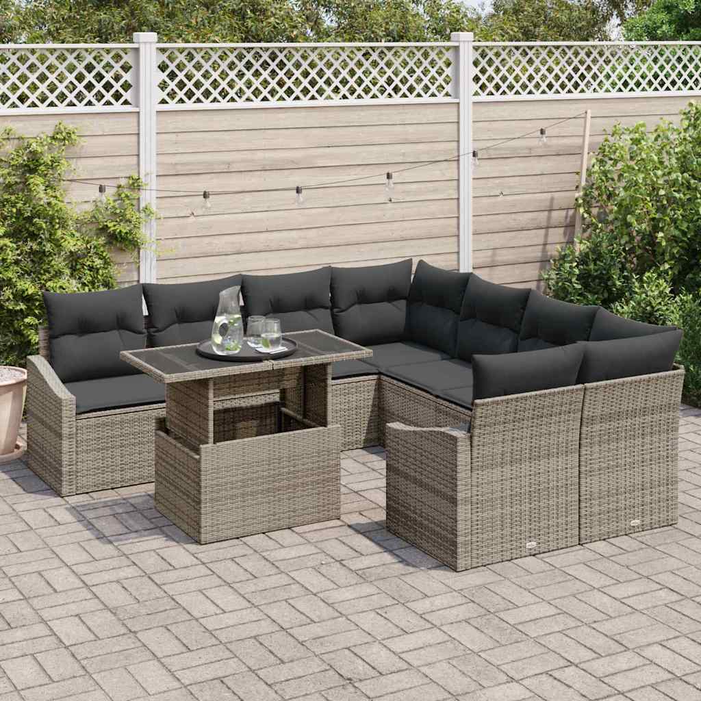 Tuin Sofa Set 9 st Grijs poly rattan