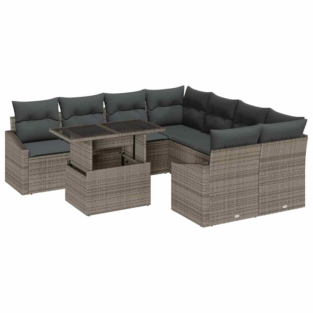 Tuin Sofa Set 9 st Grijs poly rattan