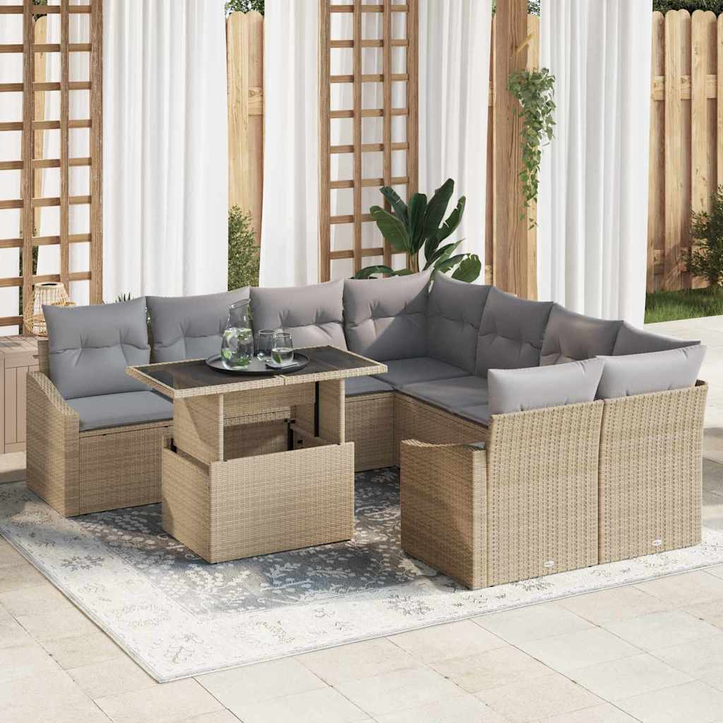 Tuin Sofa Set 9 st Beige en Licht Grijs poly rattan