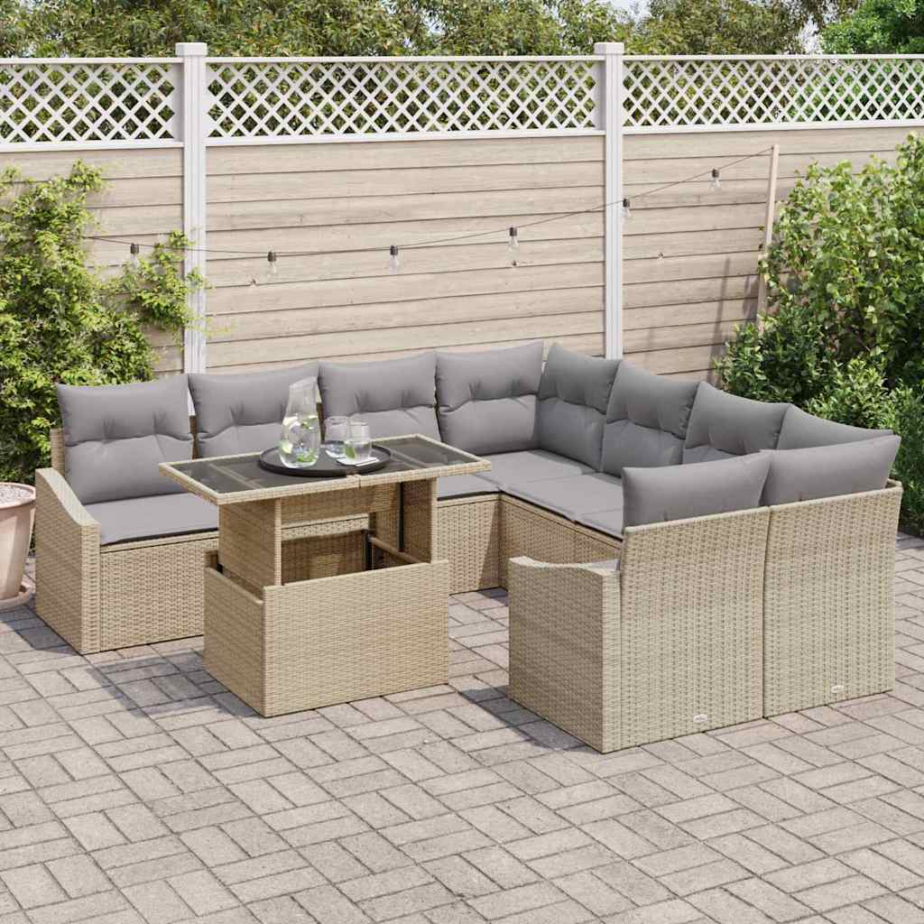 Tuin Sofa Set 9 st Beige en Licht Grijs poly rattan