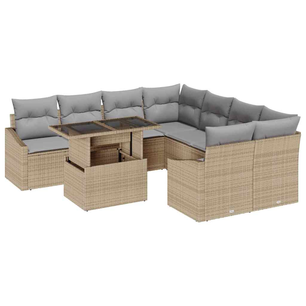 Tuin Sofa Set 9 st Beige en Licht Grijs poly rattan