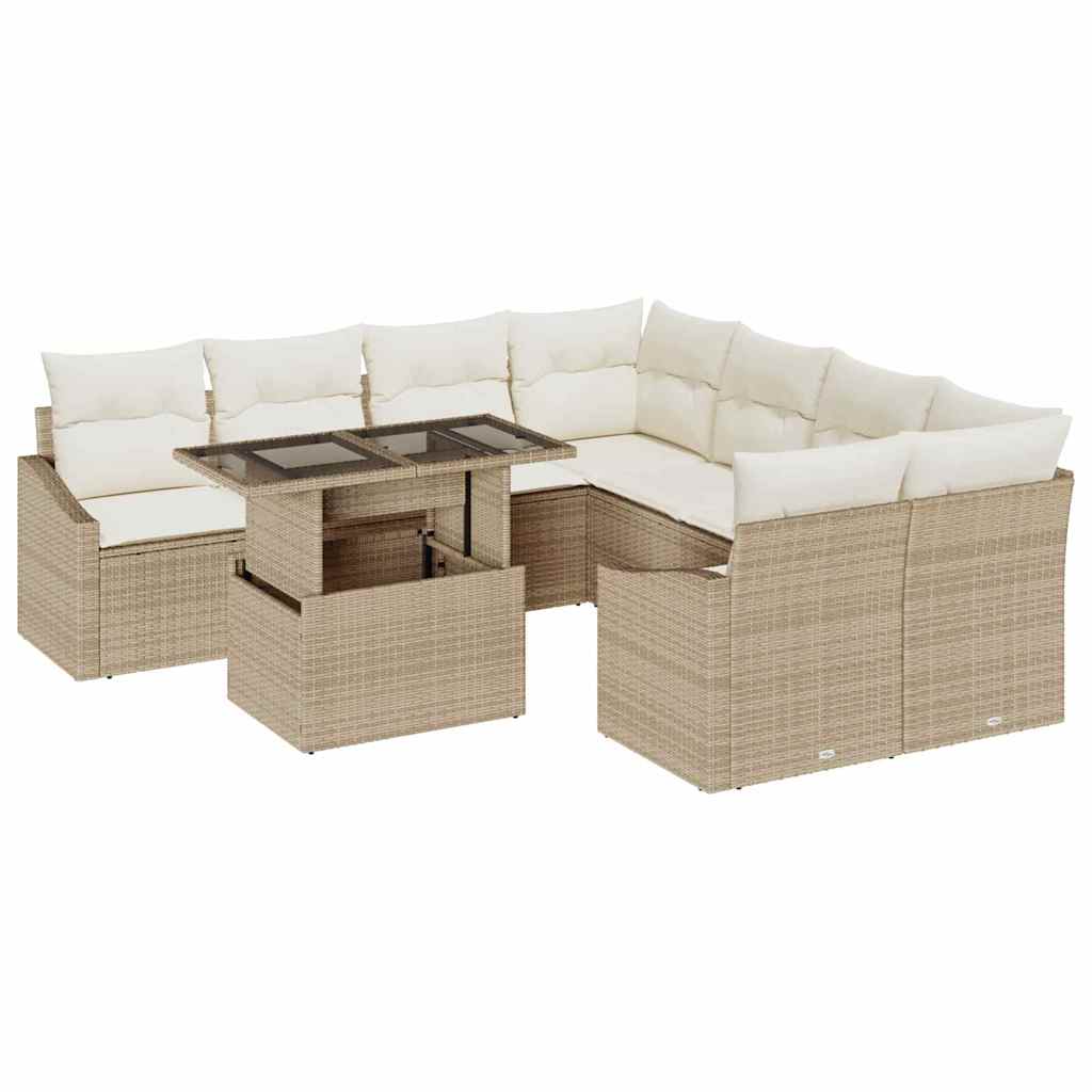 Tuin Sofa Set 9 st Beige en Crème poly rattan