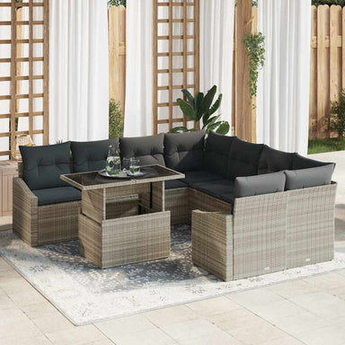 Tuin Sofa Set 9 st Lichtgrijs poly rattan