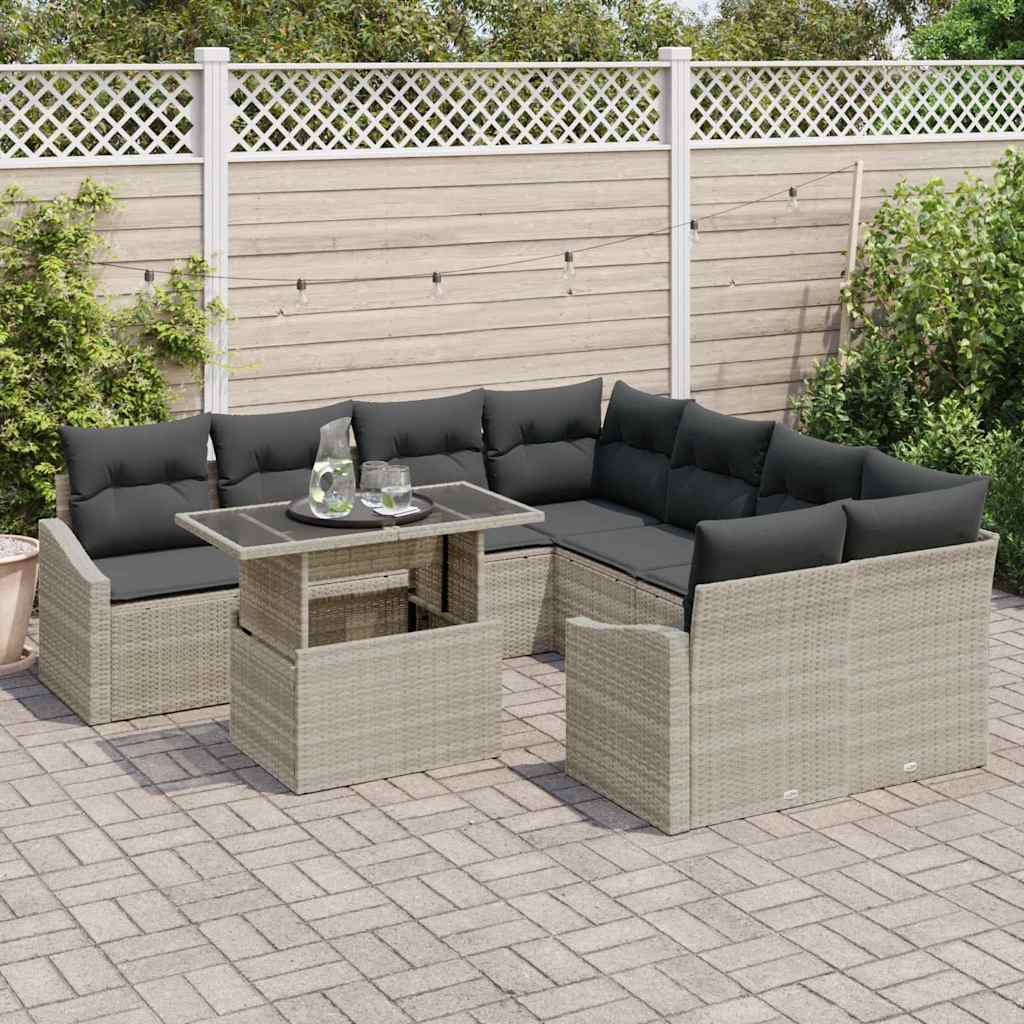 Tuin Sofa Set 9 st Lichtgrijs poly rattan