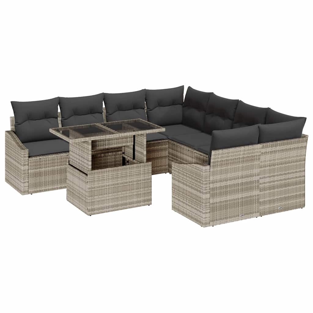 Tuin Sofa Set 9 st Lichtgrijs poly rattan
