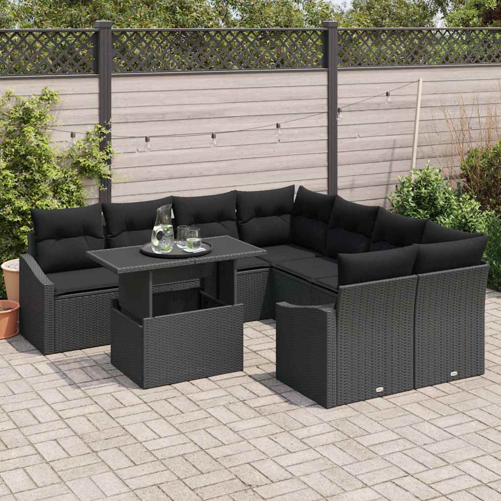 Tuin Sofa Set 9 st Zwart poly rattan