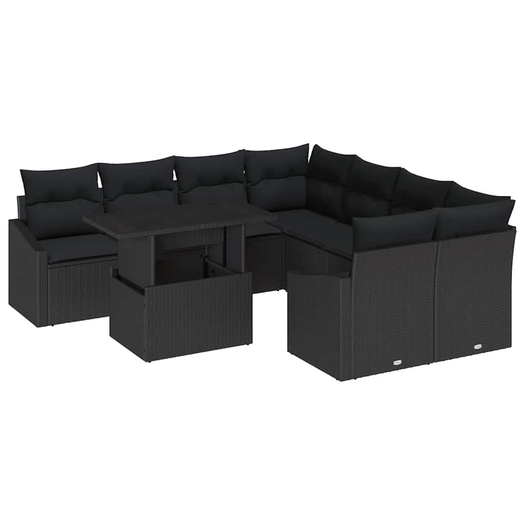 Tuin Sofa Set 9 st Zwart poly rattan