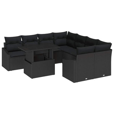 Tuin Sofa Set 9 st Zwart poly rattan