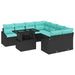 Tuin Sofa Set 9 st Zwart en Blauw poly rattan