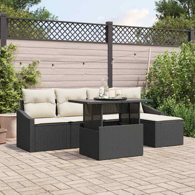 Tuin Sofa Set 6 st Zwart en Crème poly rattan