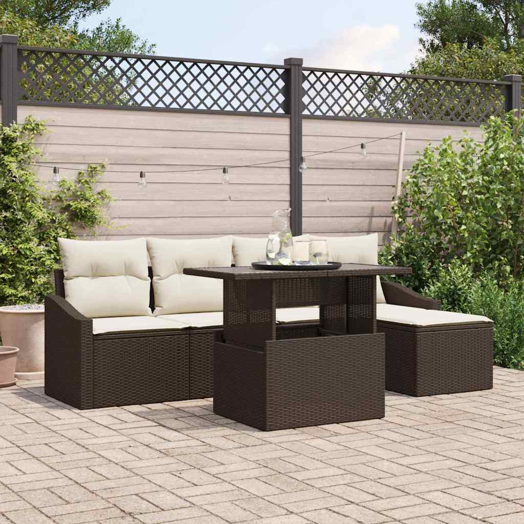 Tuin Sofa Set 6 st Bruin en Crème poly rattan
