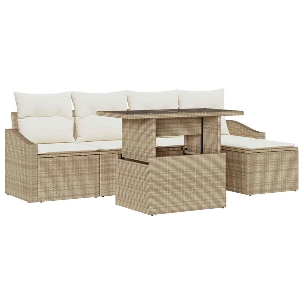 Tuin Sofa Set 6 st Beige en Crème poly rattan