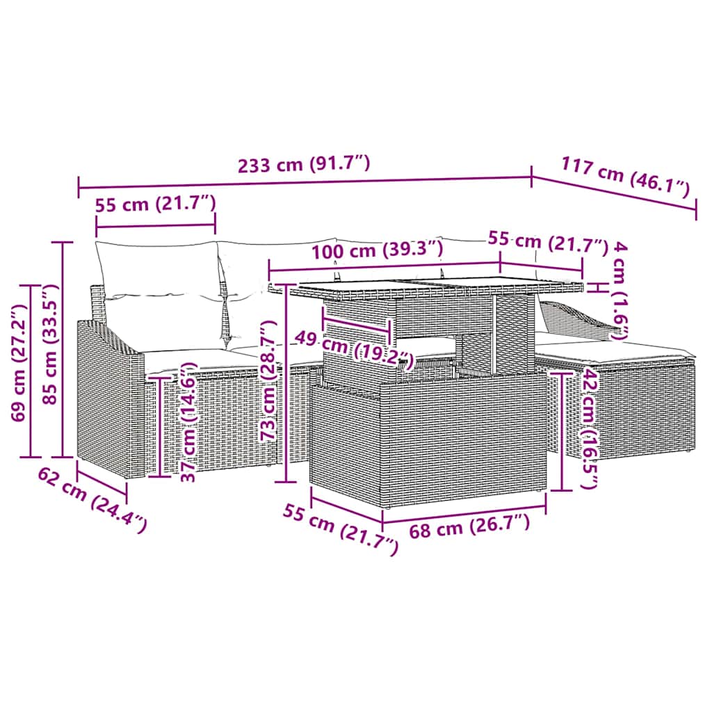 Tuin Sofa Set 6 st Lichtgrijs poly rattan