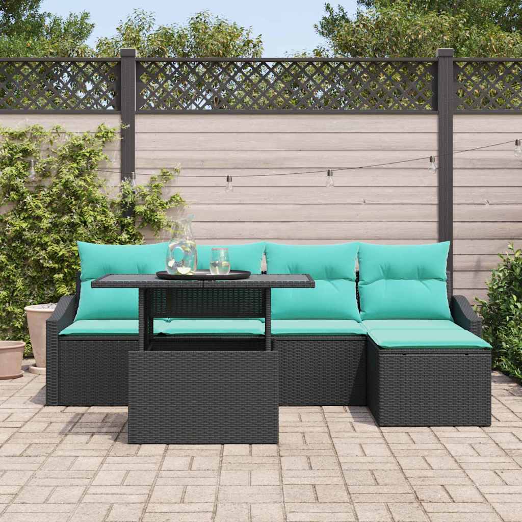 Tuin Sofa Set 6 st Zwart en Blauw poly rattan