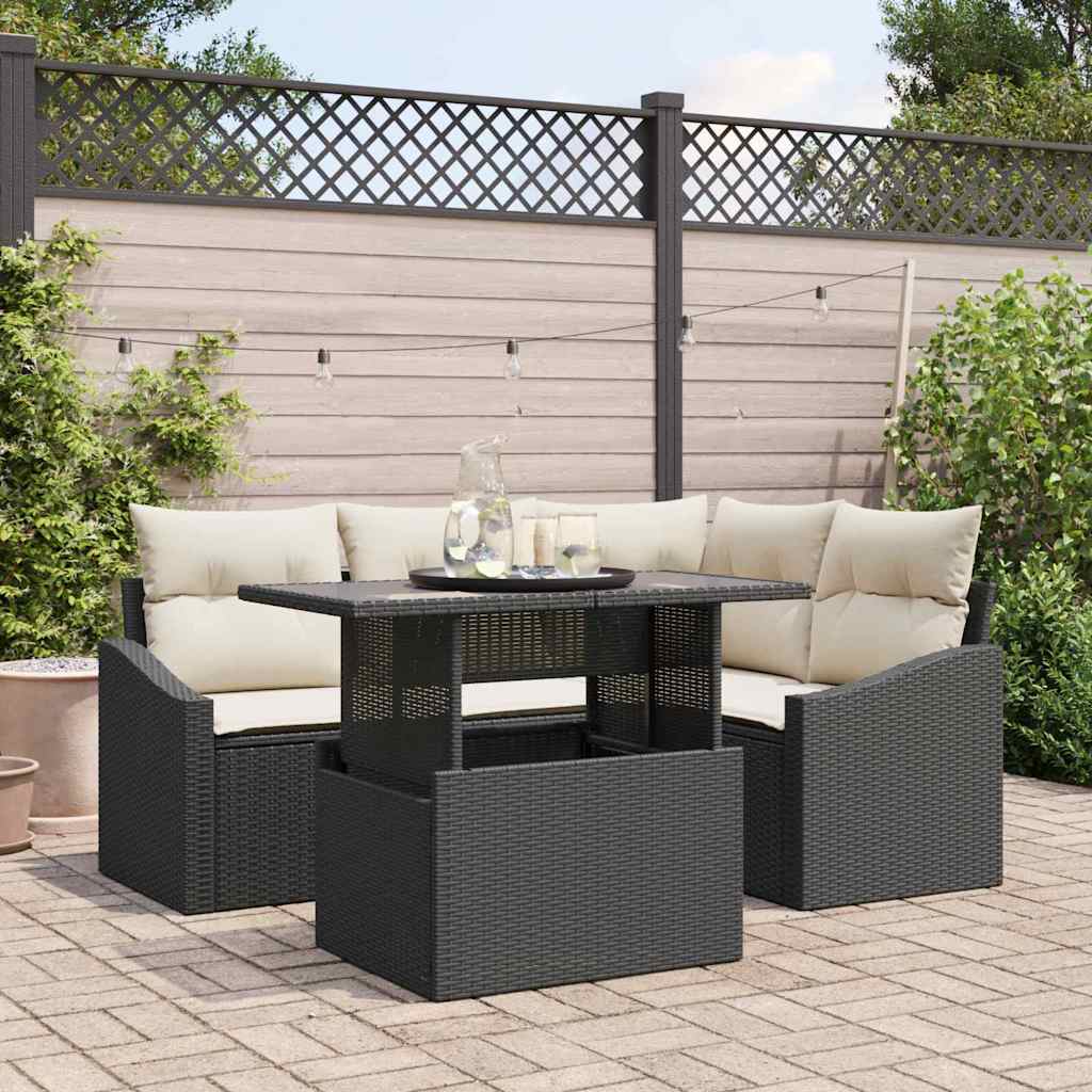 Tuin Sofa Set met kussen 5 pcs Zwart en Crème poly rattan