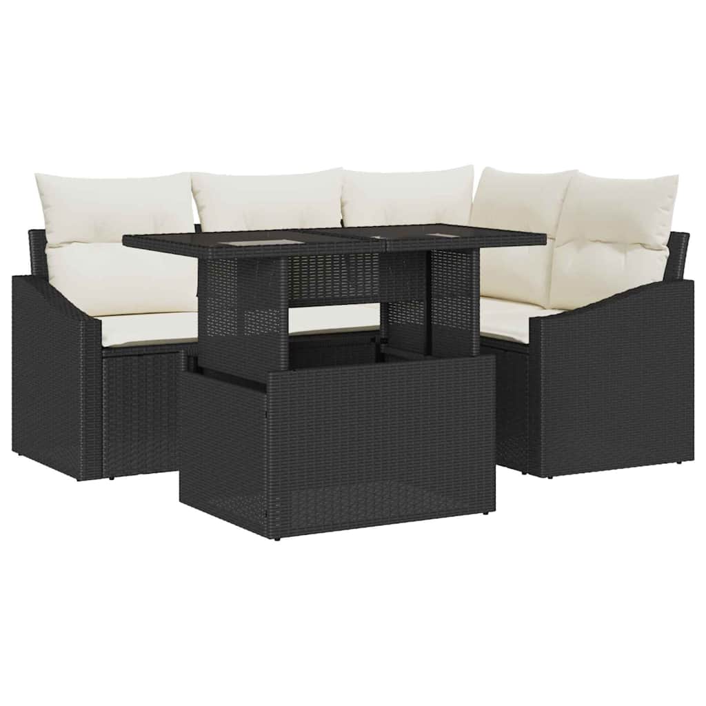 Tuin Sofa Set met kussen 5 pcs Zwart en Crème poly rattan