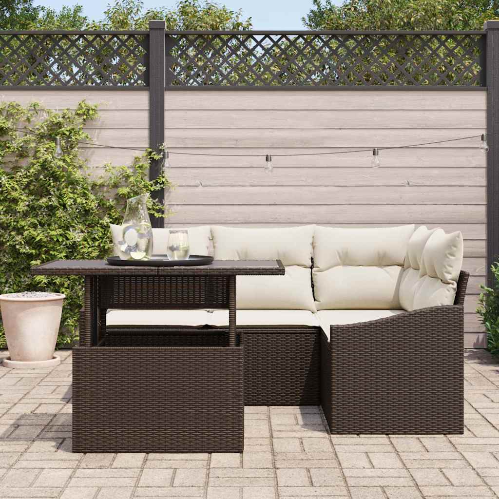 Tuin Sofa Set 5 st Bruin en Crème poly rattan