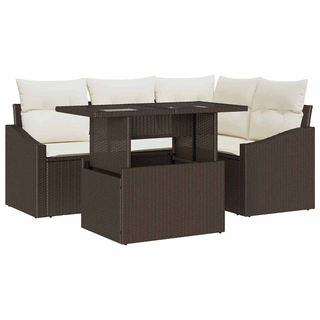 Tuin Sofa Set 5 st Bruin en Crème poly rattan