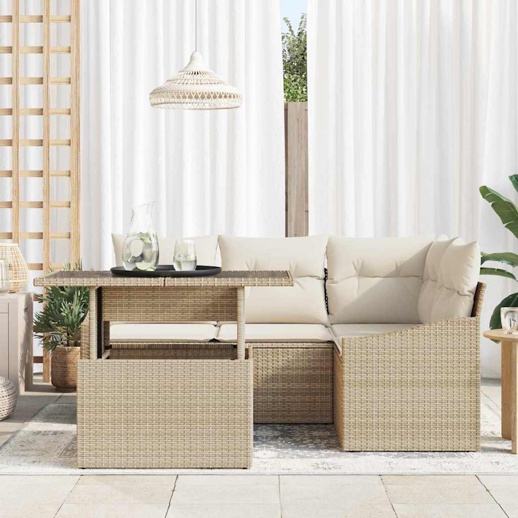 Tuin Sofa Set 5 st Beige en Crème poly rattan