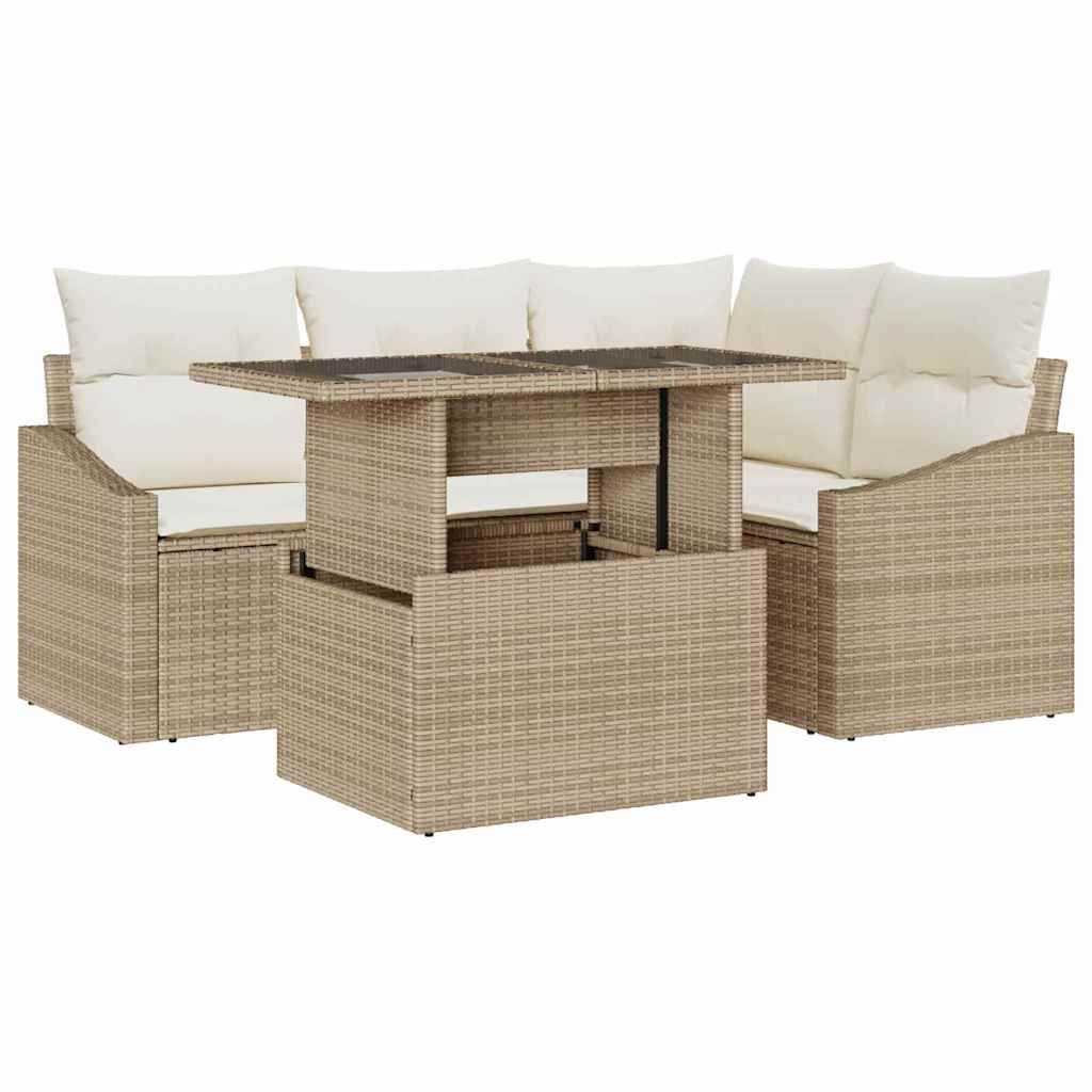 Tuin Sofa Set 5 st Beige en Crème poly rattan