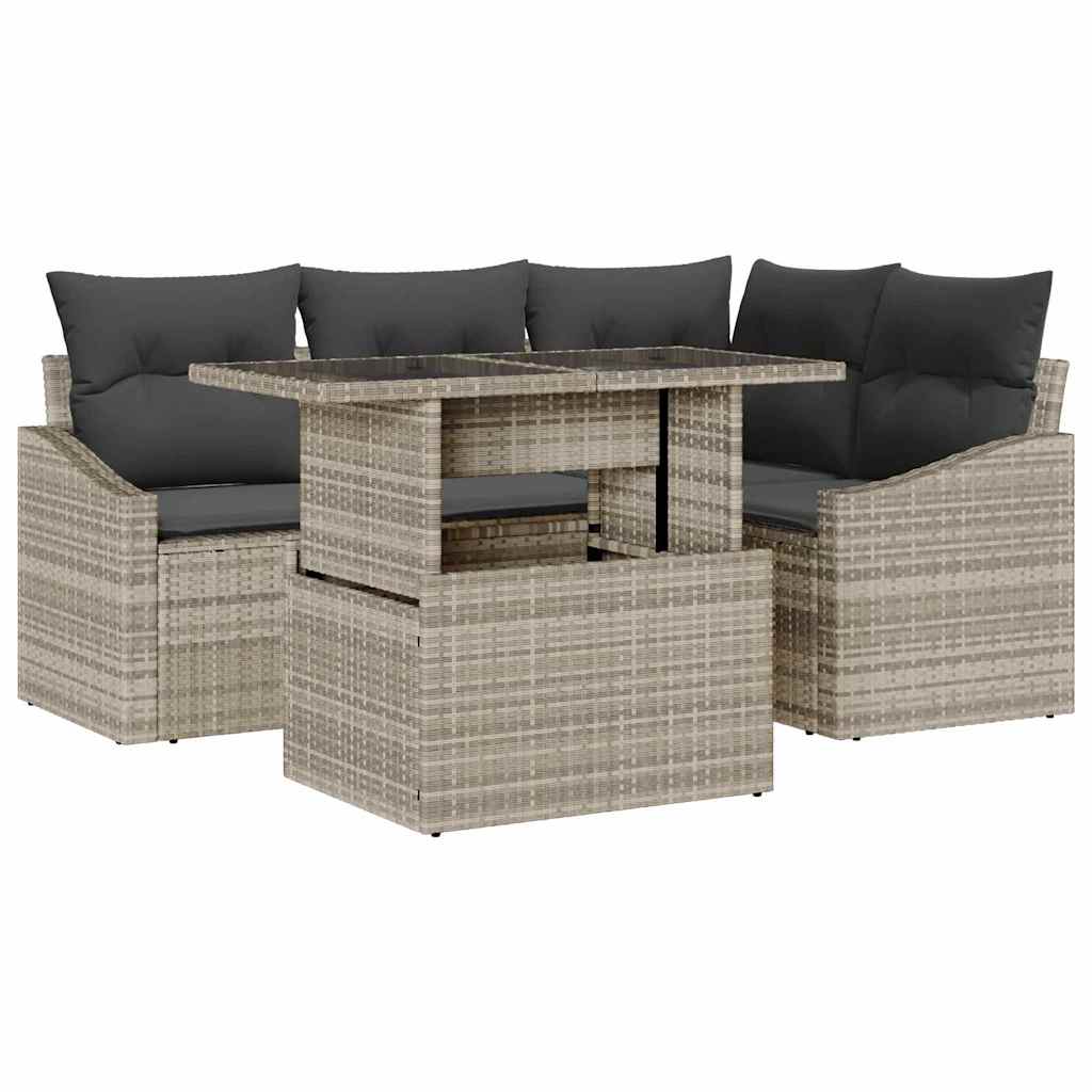 Tuin Sofa Set 5 st Lichtgrijs poly rattan