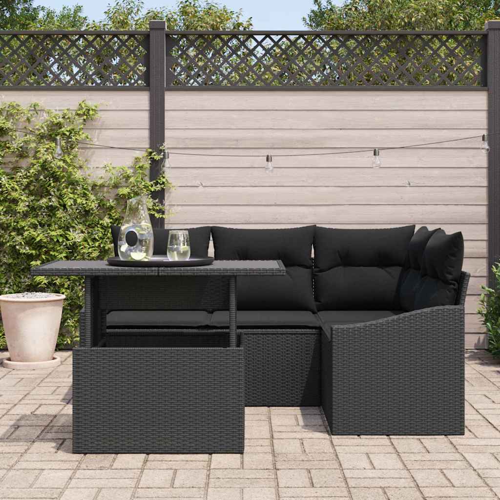 Tuin Sofa Set 5 st Zwart poly rattan