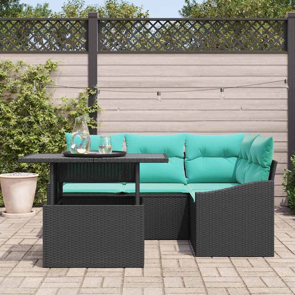Tuin Sofa Set 5 st Zwart en Blauw poly rattan