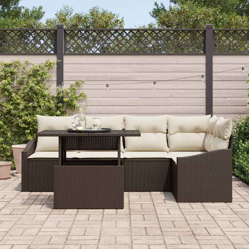 Tuin Sofa Set 6 st Bruin en Crème poly rattan