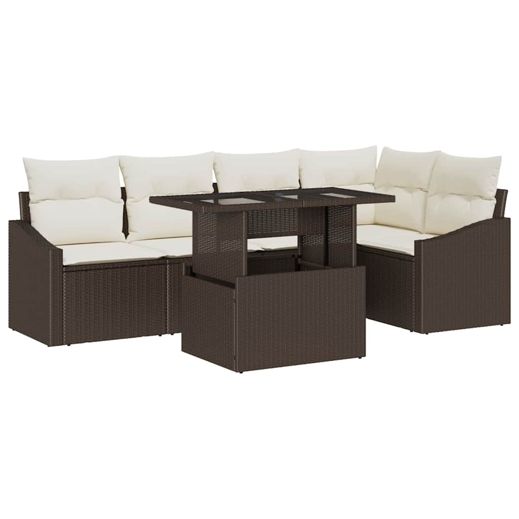 Tuin Sofa Set 6 st Bruin en Crème poly rattan