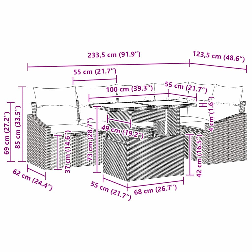 Tuin Sofa Set 6 st Beige en Licht Grijs poly rattan
