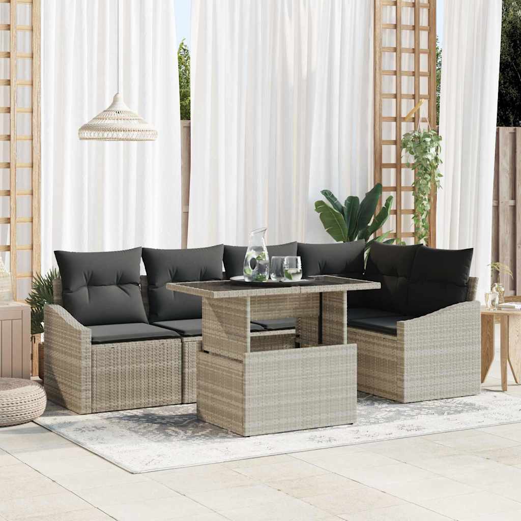Tuin Sofa Set 6 st Lichtgrijs poly rattan