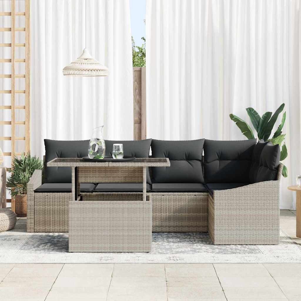 Tuin Sofa Set 6 st Lichtgrijs poly rattan