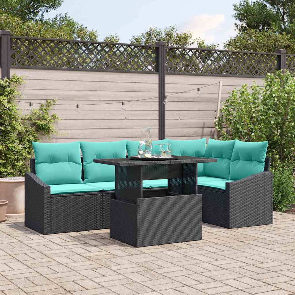 Tuin Sofa Set 6 st Zwart en Blauw poly rattan