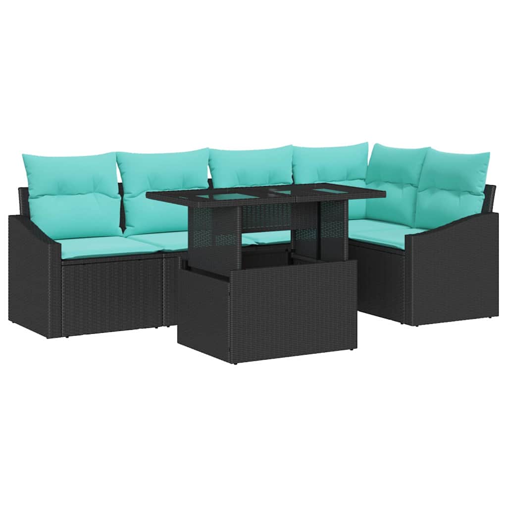 Tuin Sofa Set 6 st Zwart en Blauw poly rattan