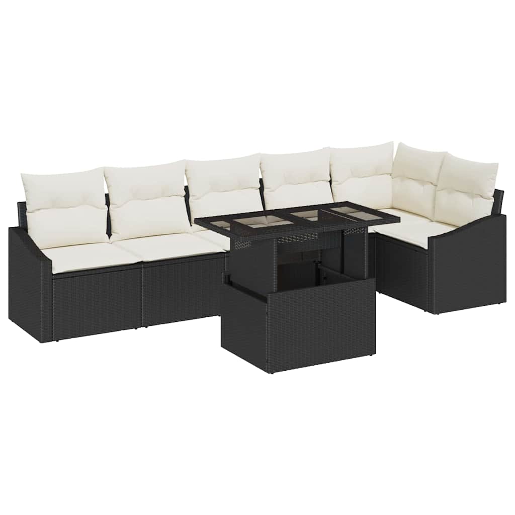 Tuin Sofa Set 7 st Zwart en Crème poly rattan