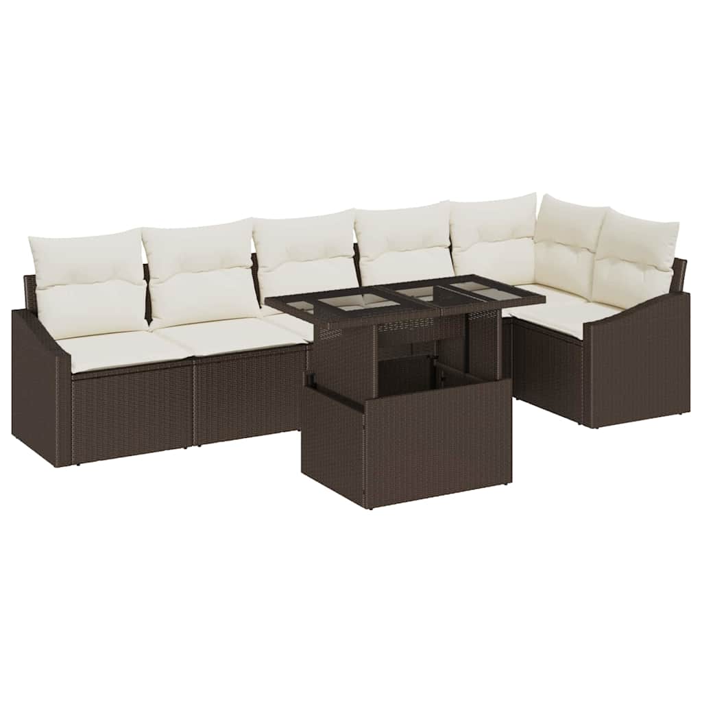 Tuin Sofa Set 7 st Bruin en Crème poly rattan