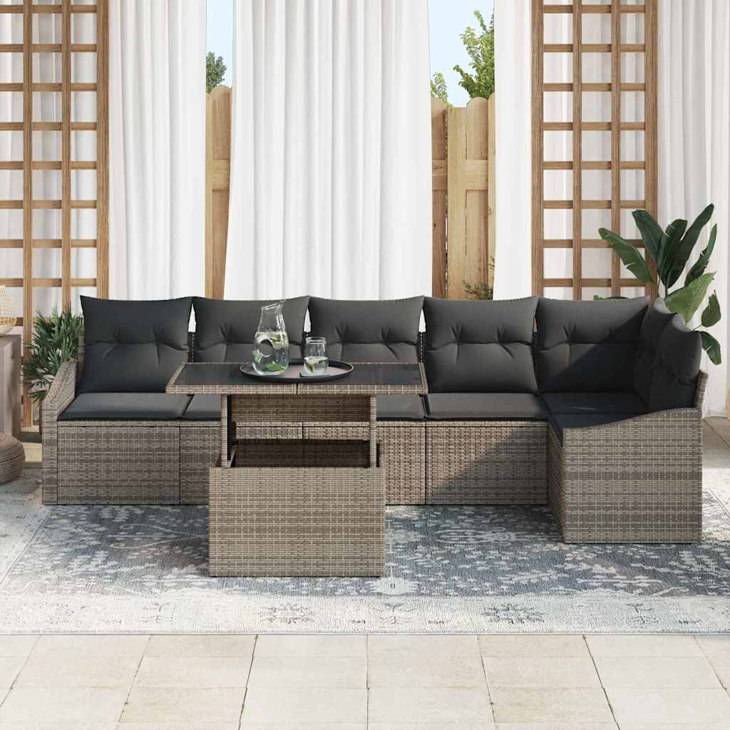 Tuin Sofa Set 7 st Grijs poly rattan