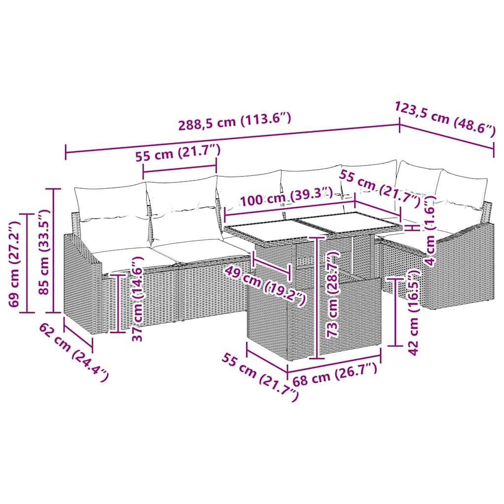 Tuin Sofa Set 7 st Lichtgrijs poly rattan